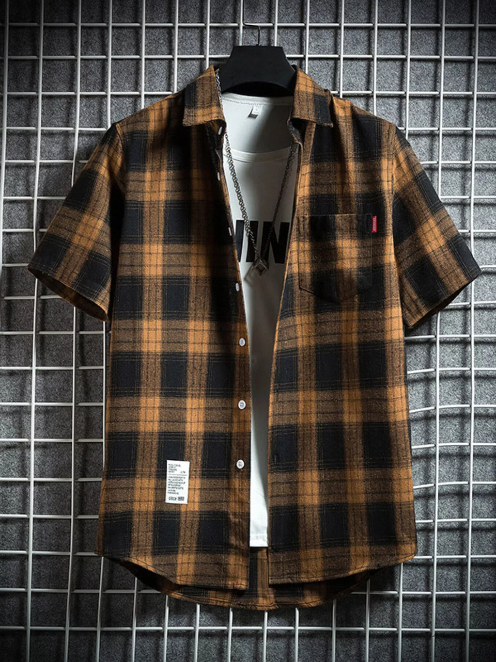 Men's Plus Size Plaid Button Up Short-Sleeve Shirt