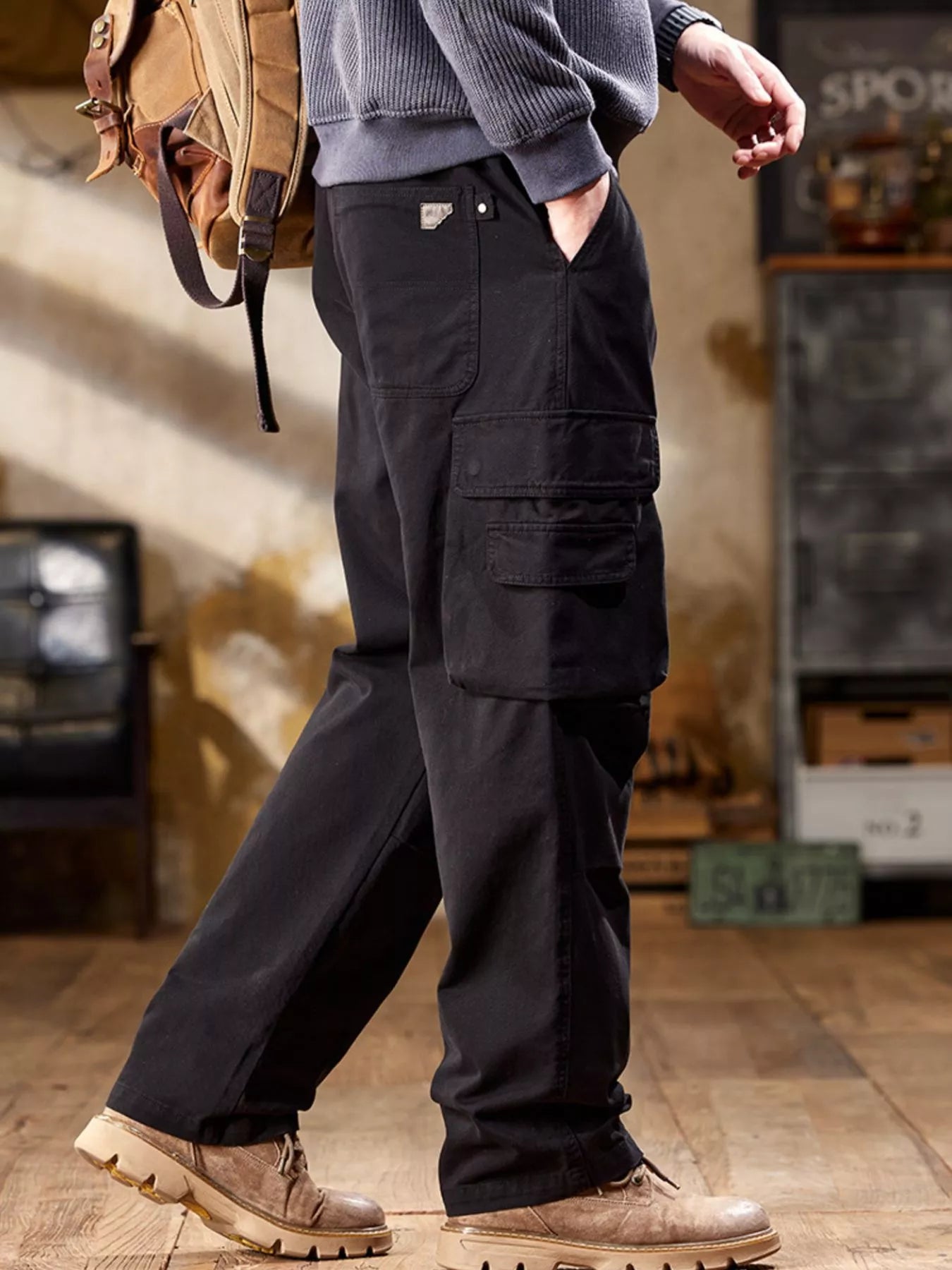 Men's Full Size Elastic Waist Cargo Pants Plus Size