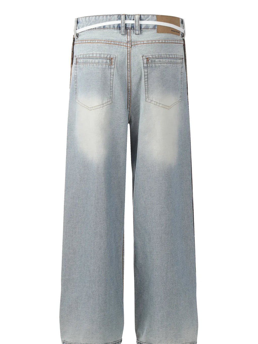 Men's Wide-Leg Jeans with Contrast Side Stripes and Decorative Patches