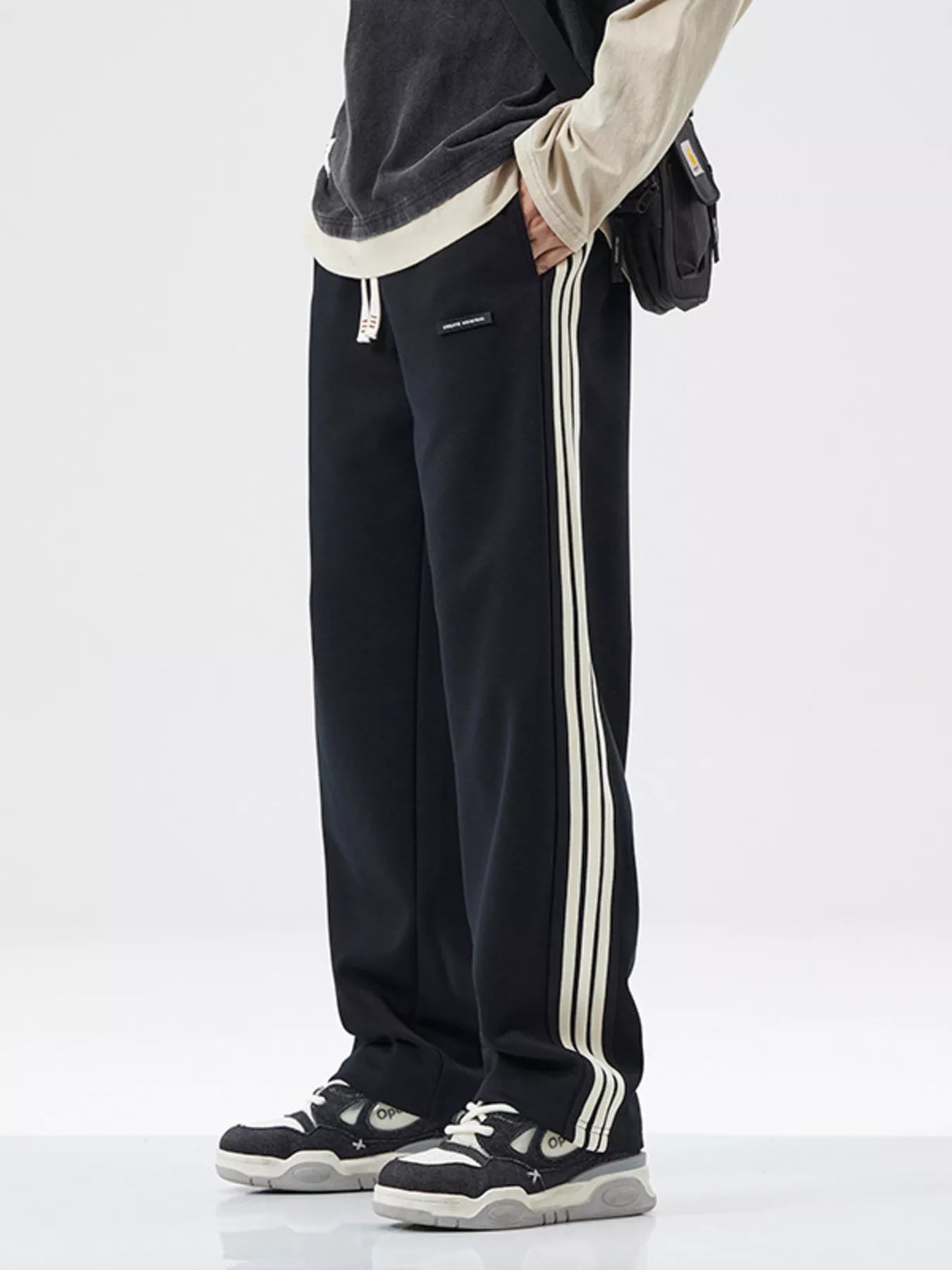 Men's Full Size Side Striped Casual Loose Fit Pants Plus Size
