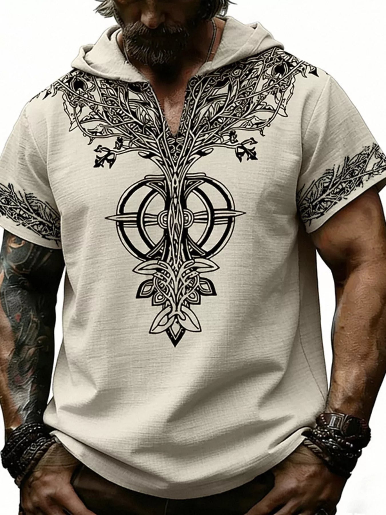Men's Full Size Printed Hooded Short Sleeve Top Plus Size