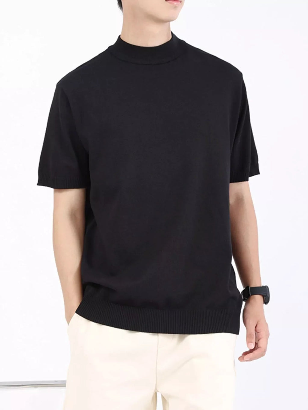 Men's Plus Size Mock Neck Knitted T-Shirt