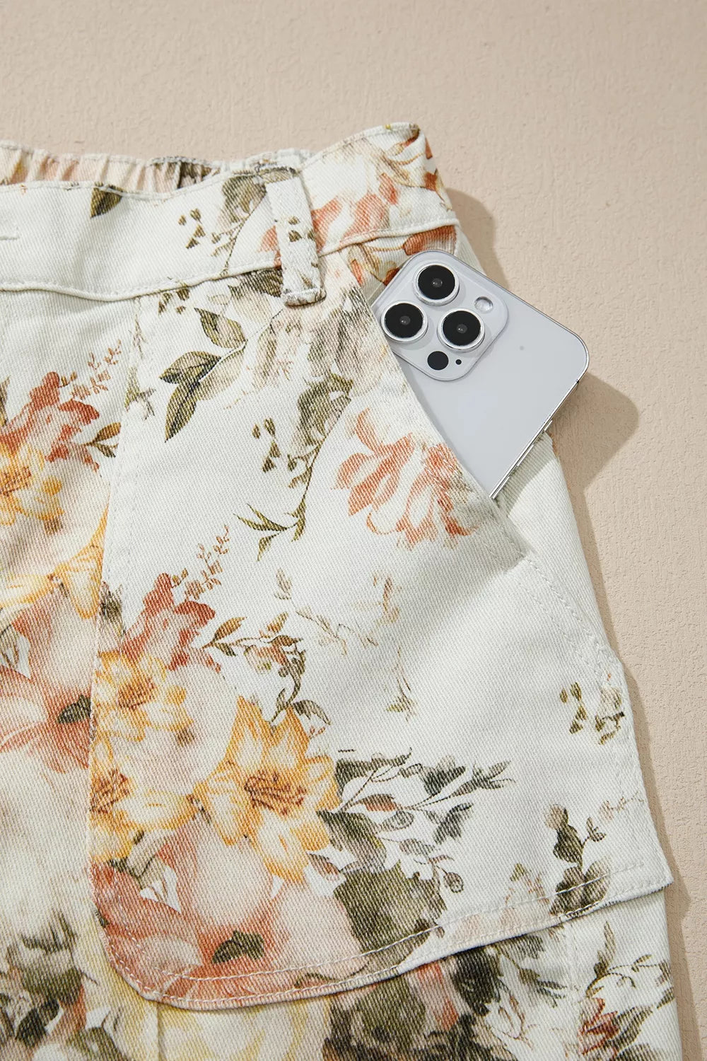 Vintage Style Floral Print High Waist Wide Leg Jeans