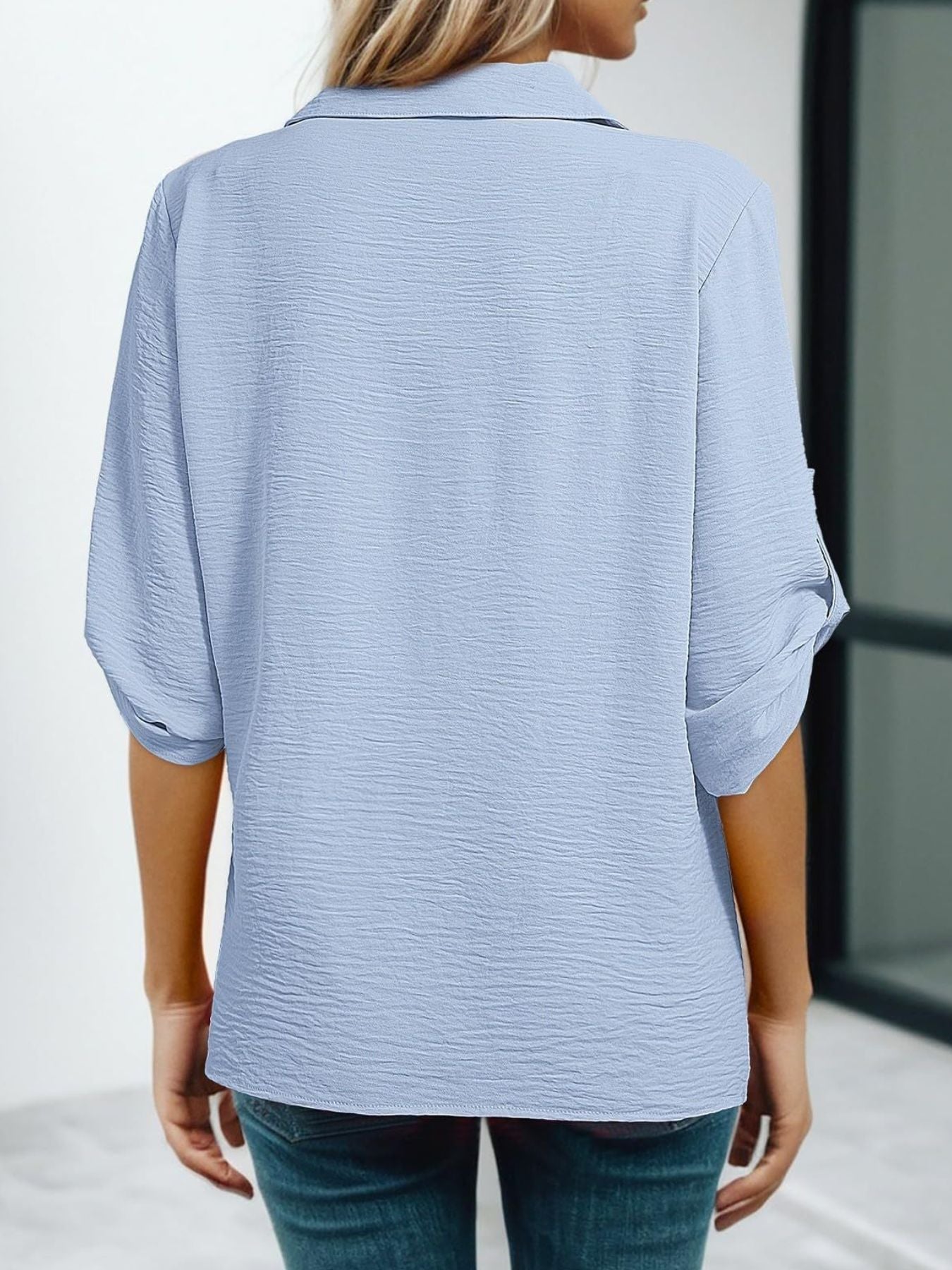Johnny Collar Texture Blouse