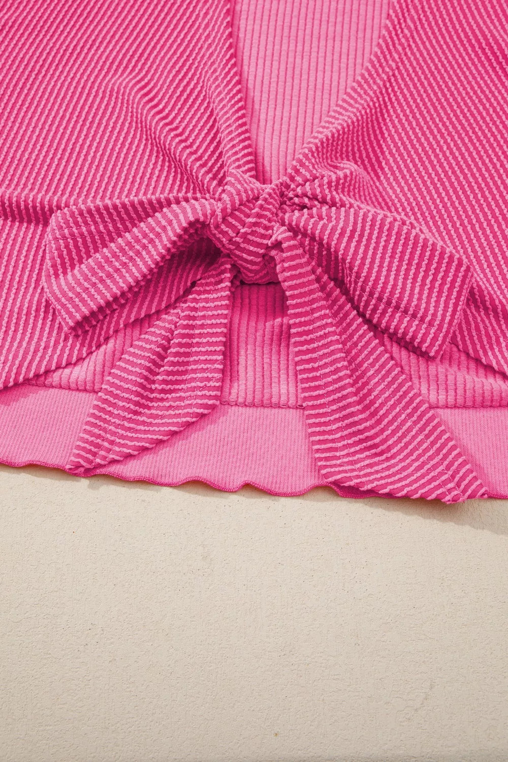 Spiral Ribbed Cutout Bow Knot Back Oversize Top