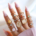13 Piece 18K Gold-Plated Minimalist Ring Set