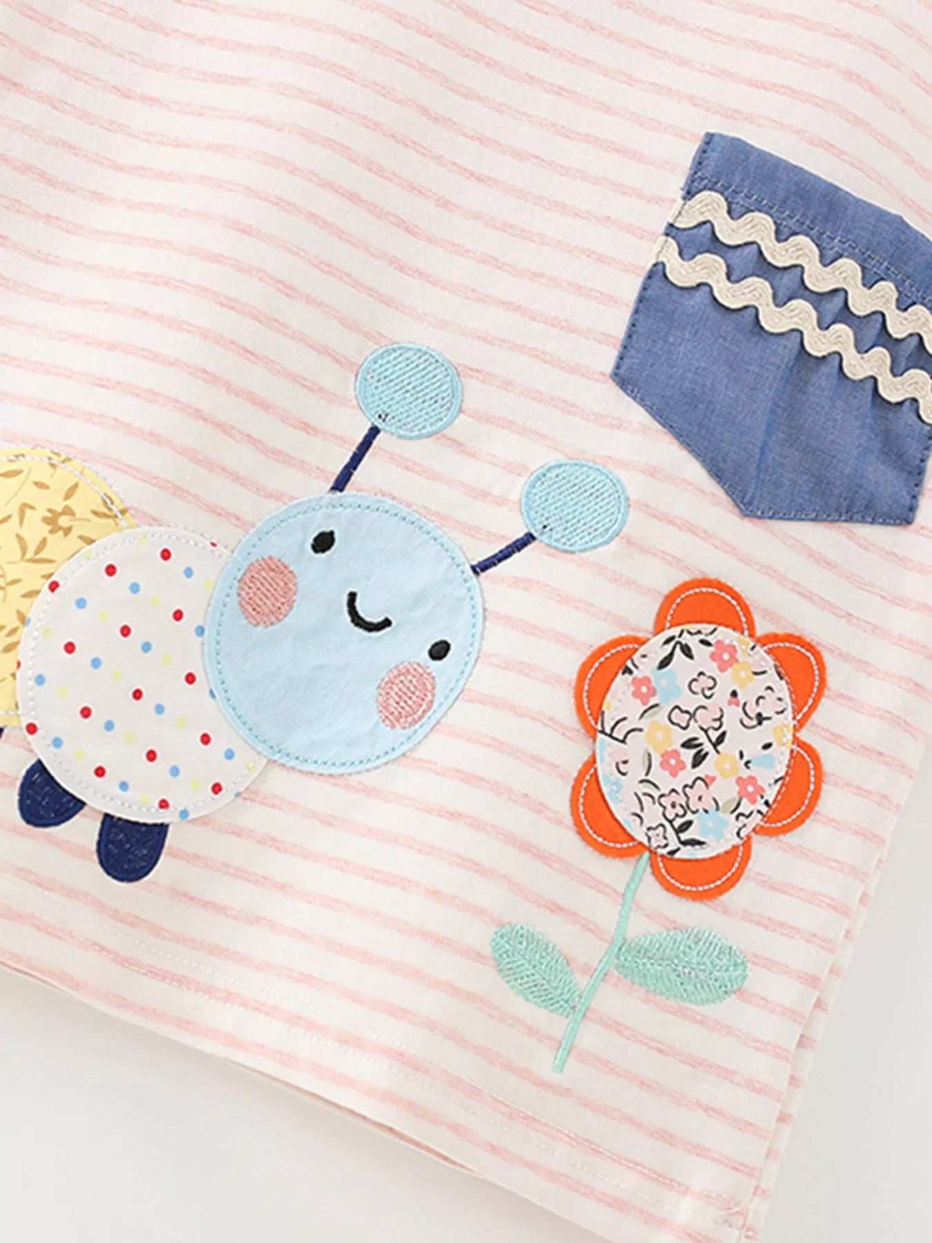 Children's Cute Cartoon Caterpillar Applique Striped T-Shirt