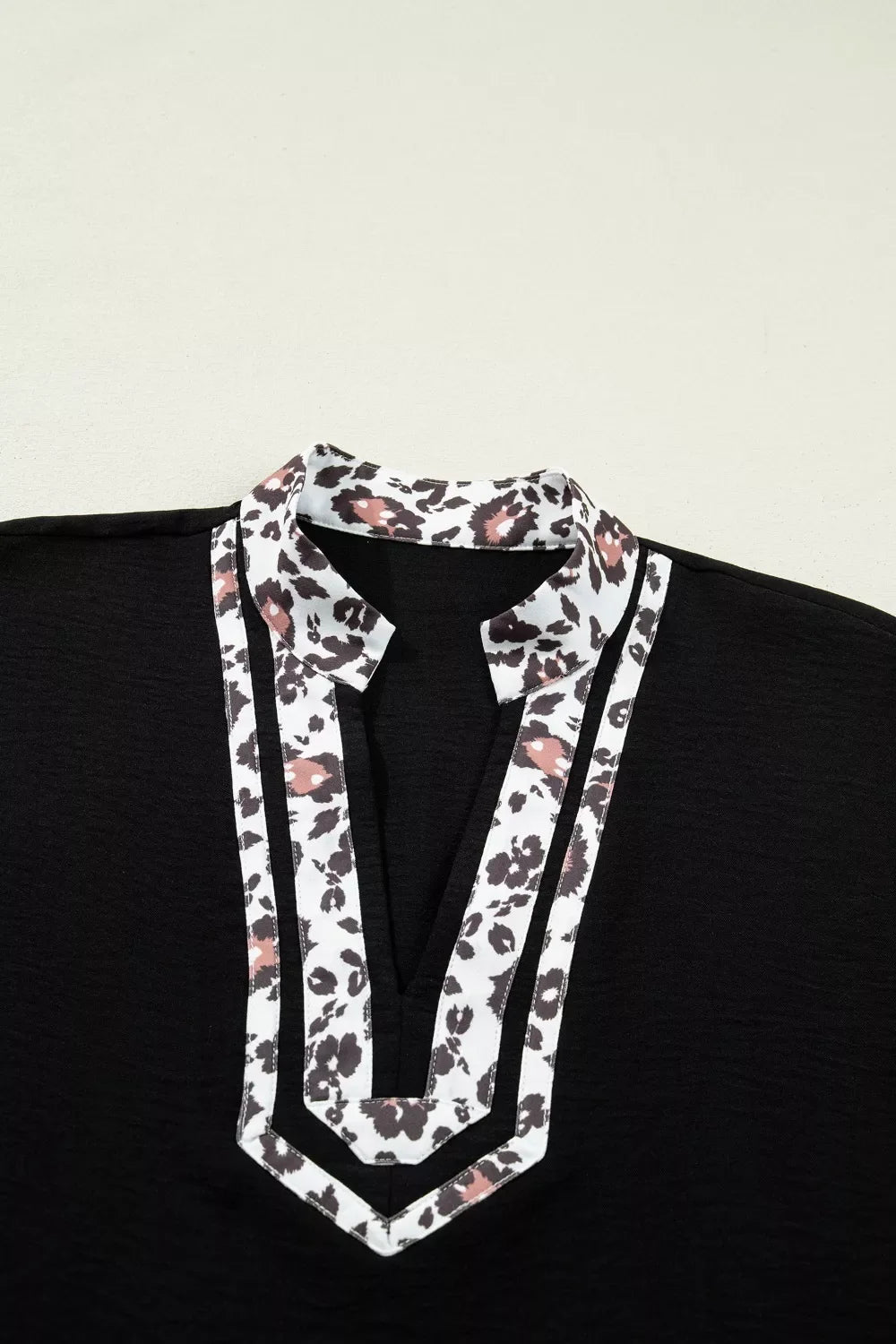 Leopard Accent Notched Neck Plus Size Short Sleeve Top