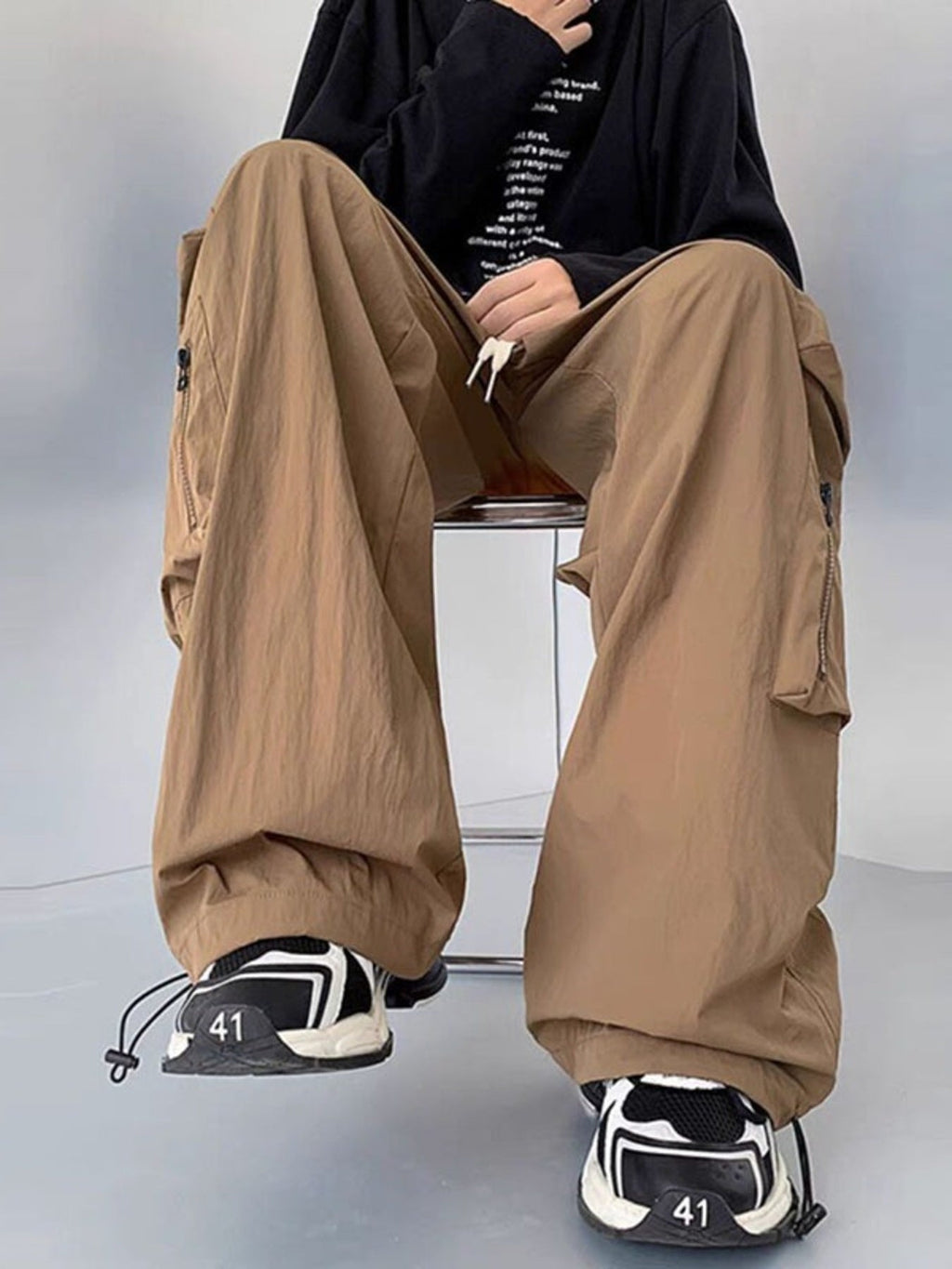 Men's Plus Size Loose Fit Cargo Pants with Drawstring