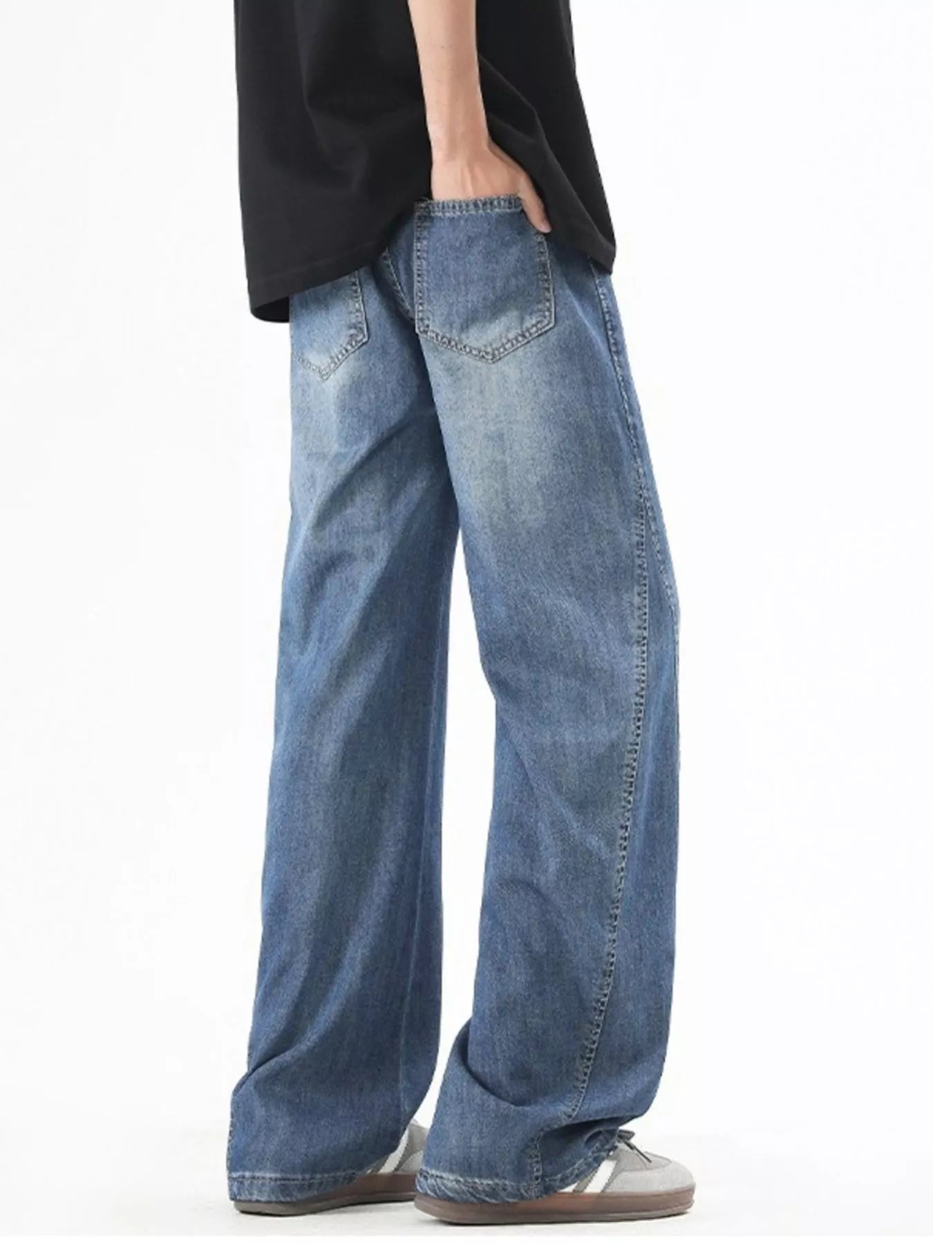 Men's Plus Size Vintage Wide Leg Jeans with Drawstring