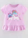 Children's Unicorn Graphic Ruffle Hem T-Shirt