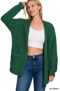 Zenana Long Sleeve Popcorn Sweater Cardigan with Pockets