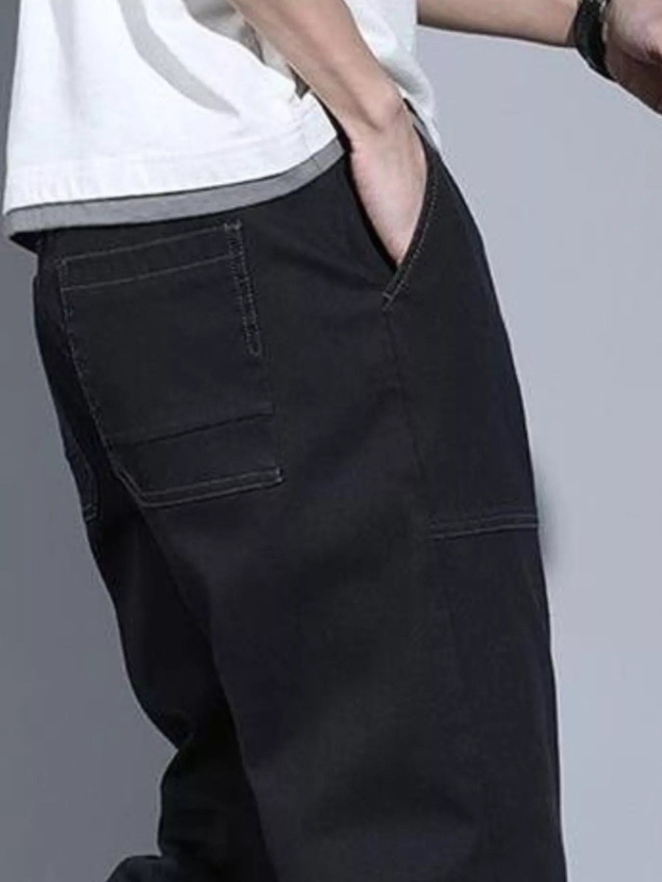 Men's Full Size Casual Drawstring Jeans Plus Size