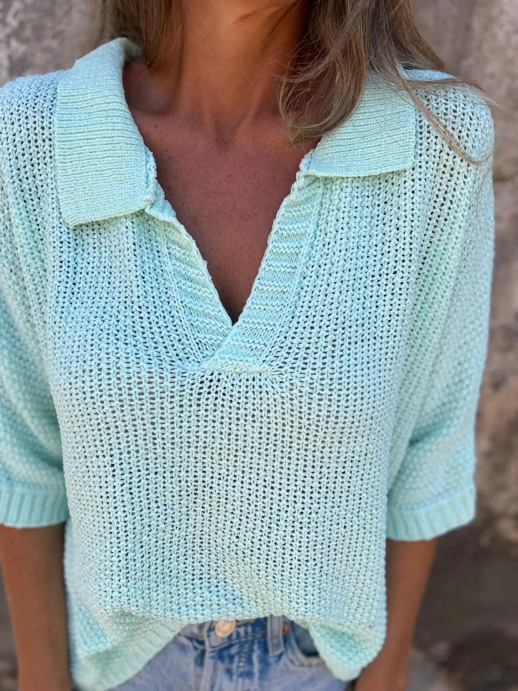 Full Size Johnny Collar Loose Knit Sweater Plus Size