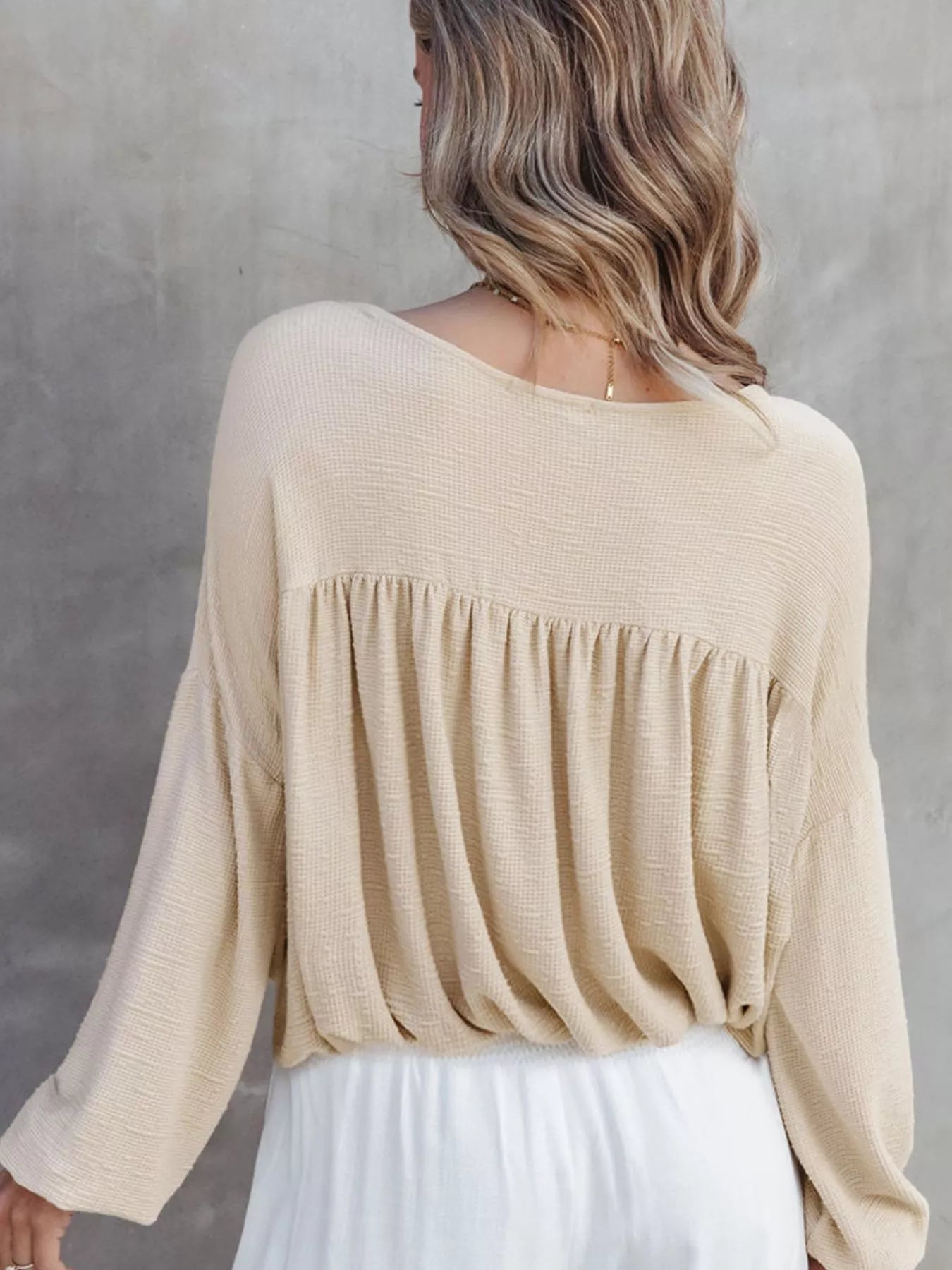 Textured Drop Shoulder Long Sleeve Top