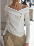 Off-Shoulder Button Decor Blouse