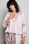 POL Mixed-Pattern Lace Detail Blouse