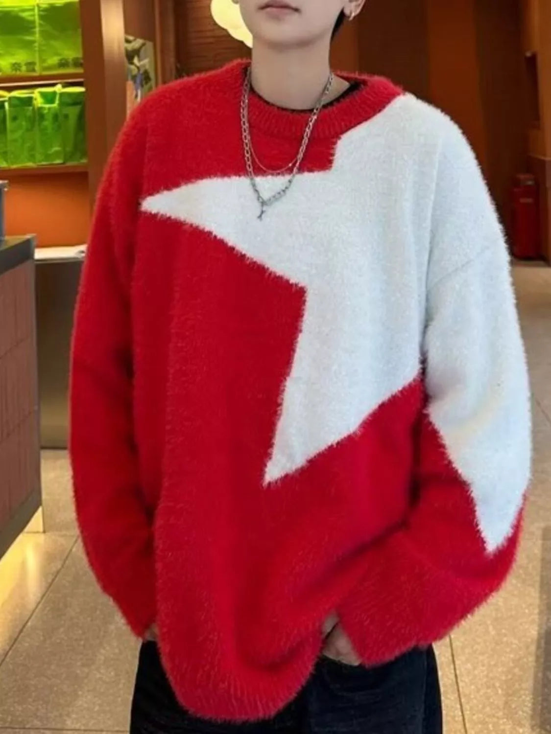 Men's Color Block Fuzzy Knit Sweater