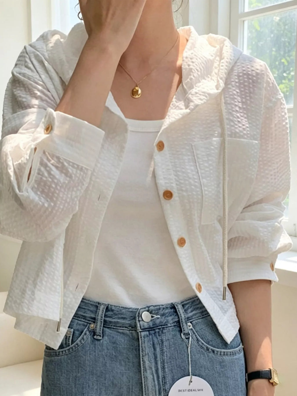 Striped Hooded Shirt with Drawstring Detail
