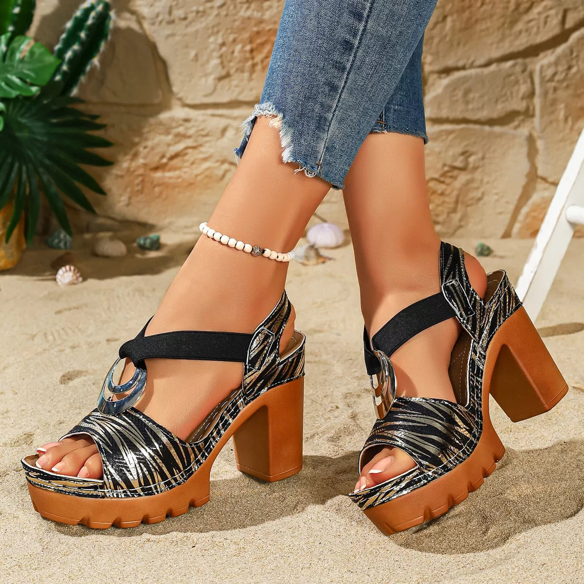 Open Toe Block Heels Sandals