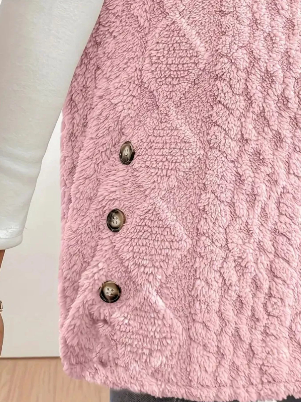 Button Up Plush Hooded Vest Coat