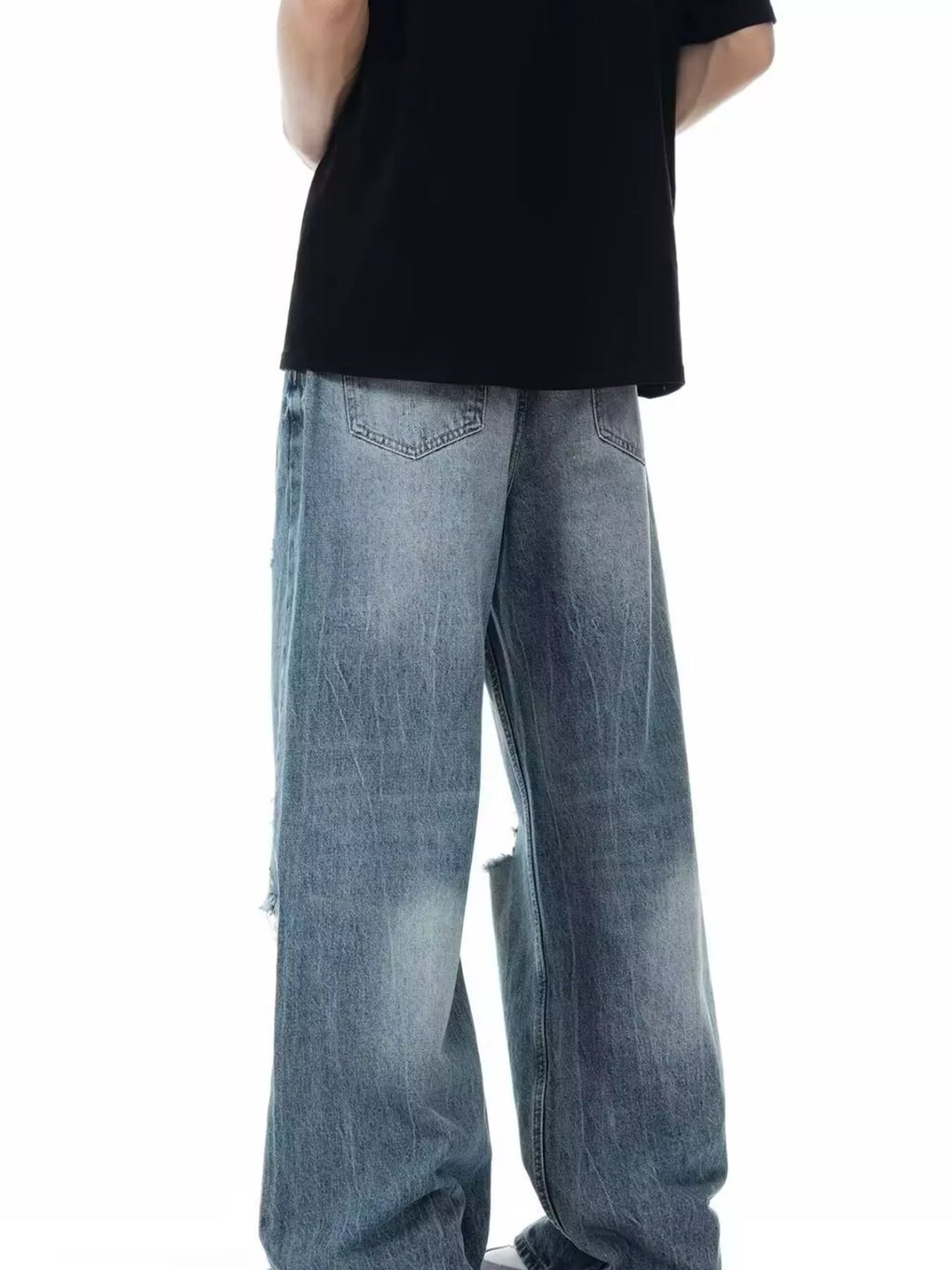 Men's Full Size Distressed Wide Leg Jeans Plus Size