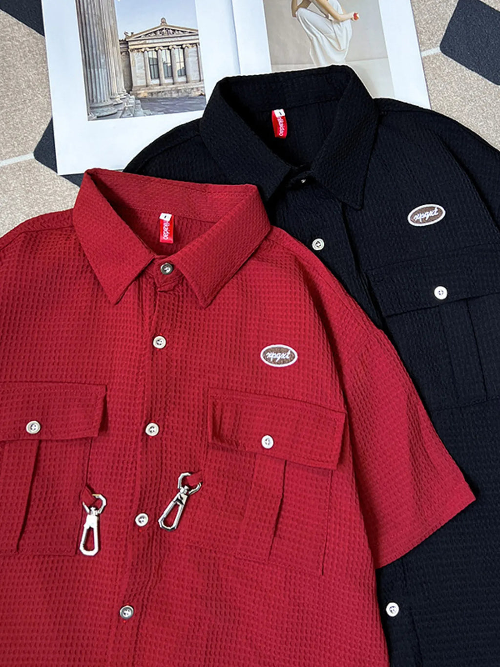 Men's Plus Size Waffle Texture Button Up Shirt