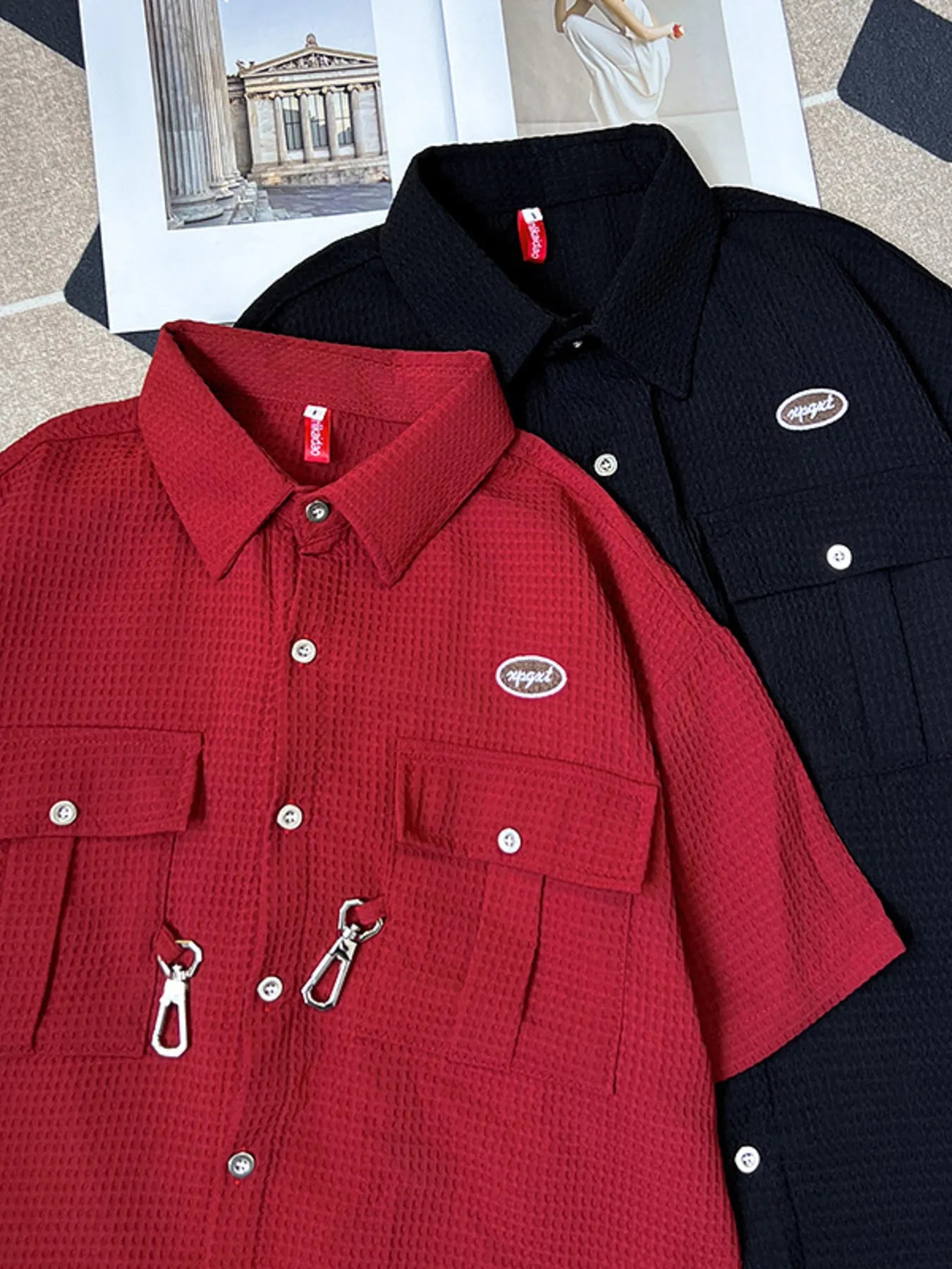 Men's Plus Size Waffle Texture Button Up Shirt