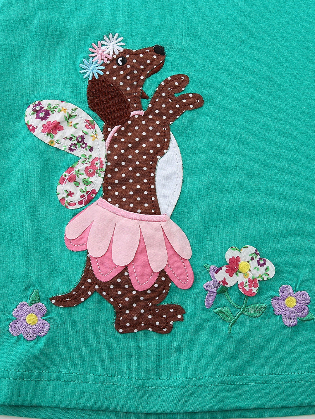 Children's Dog Embroidered Round Neck Dress