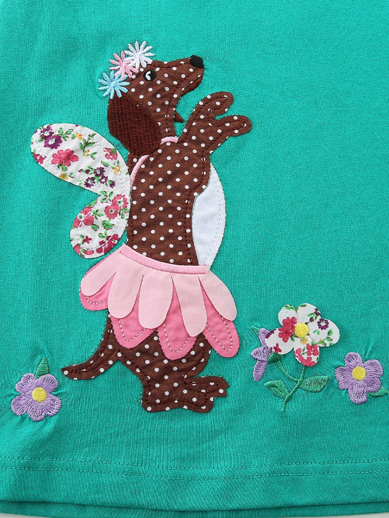 Children's Dog Embroidered Round Neck Dress