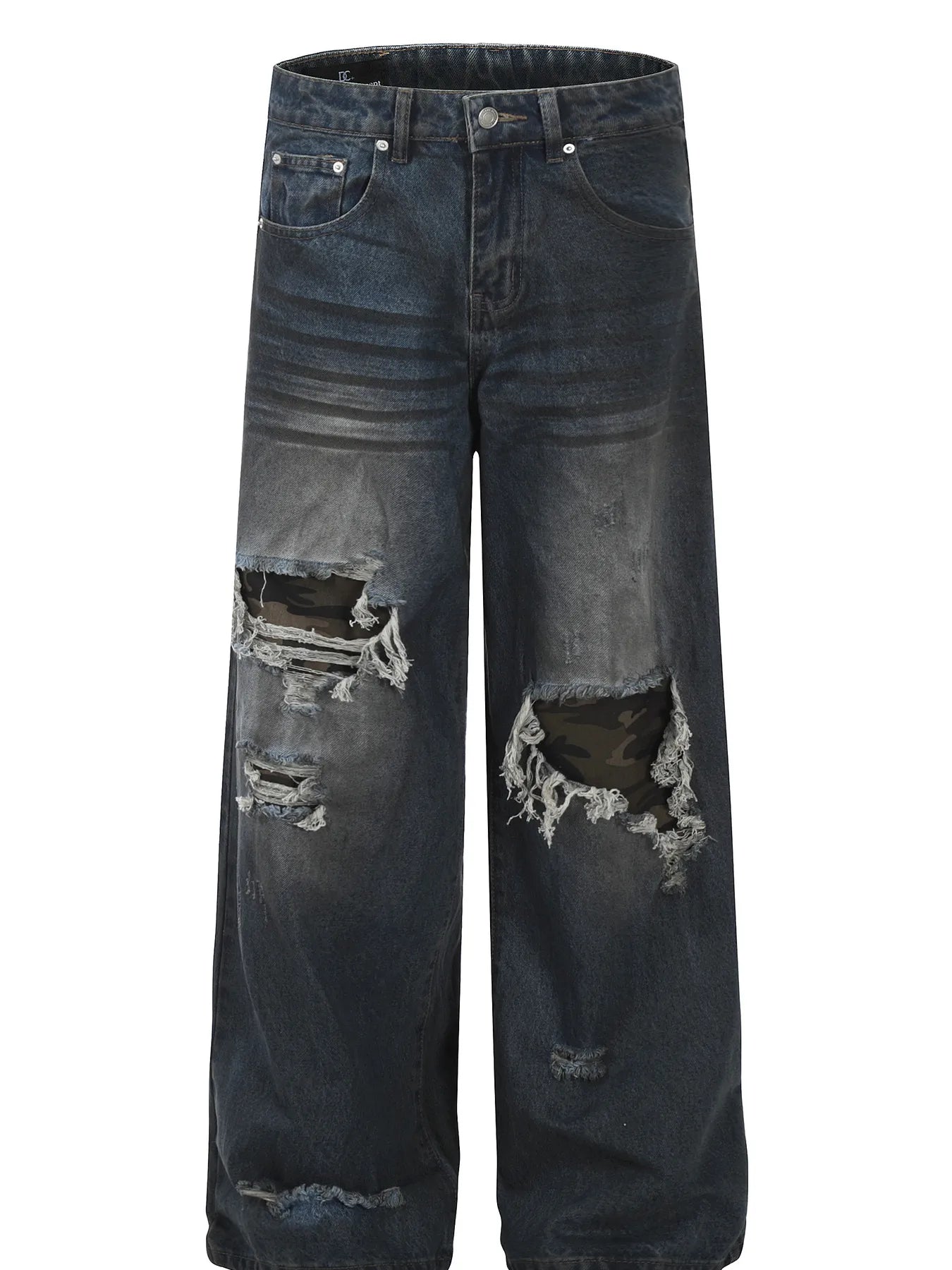 Men's Distressed Wide-Leg Wash Jeans