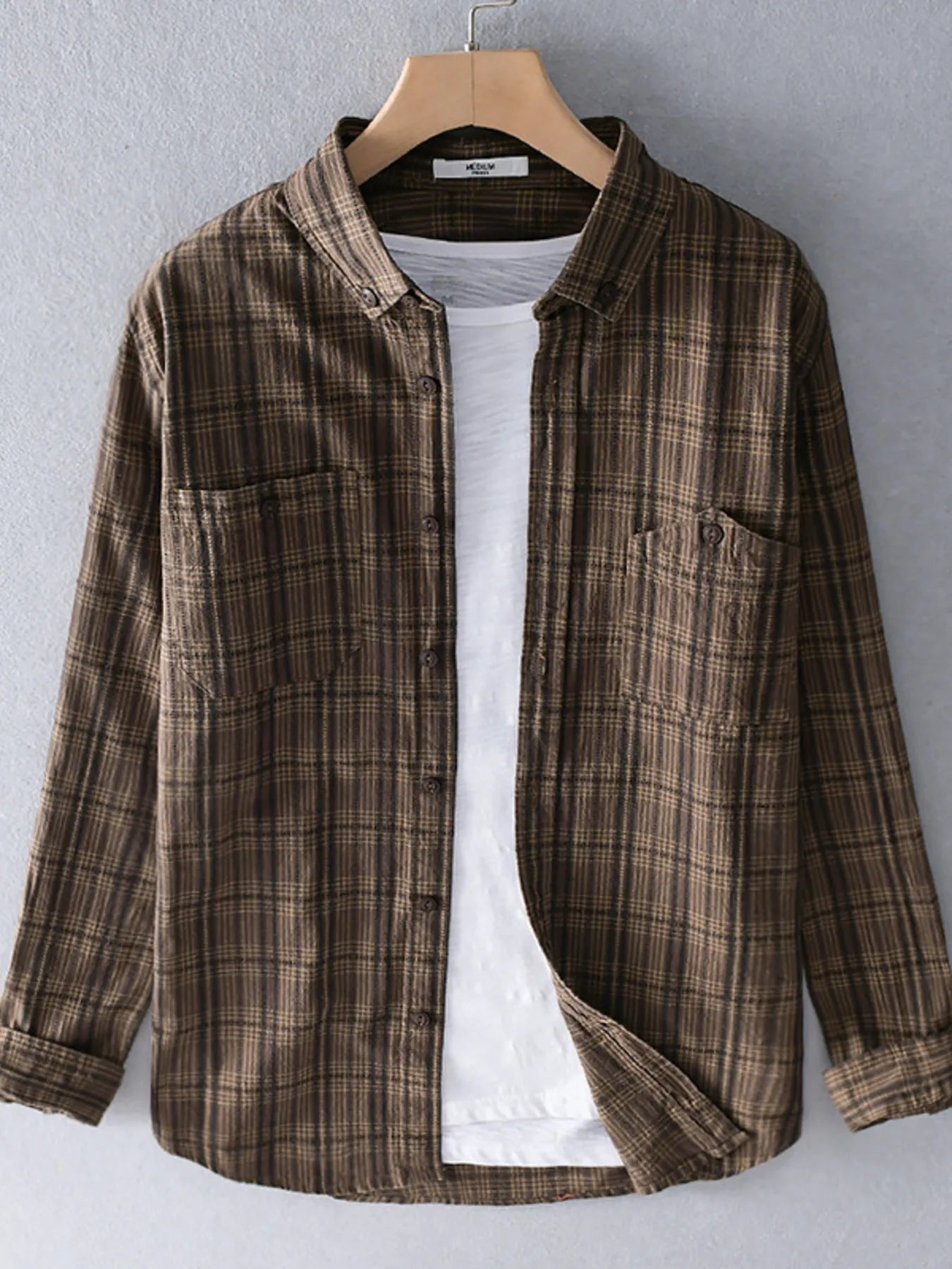 Men's Plus Size Button Up Long Sleeve Plaid Shirt