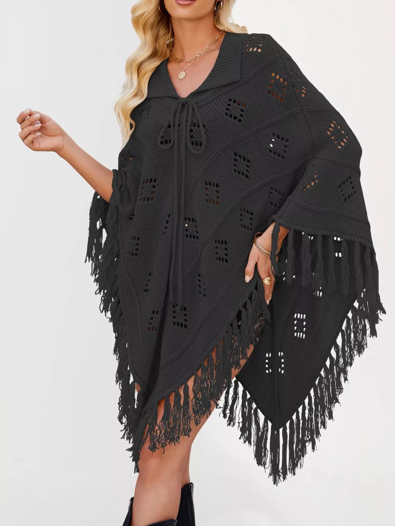 Fringe Openwork Knit Cover Up