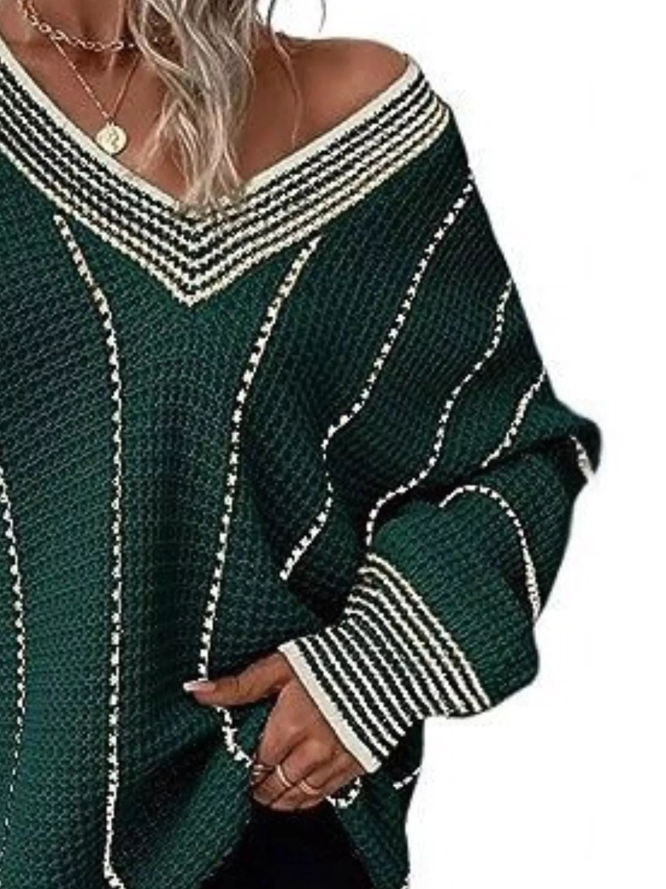 Full Size V-Neck Textured Knit Sweater Plus Size