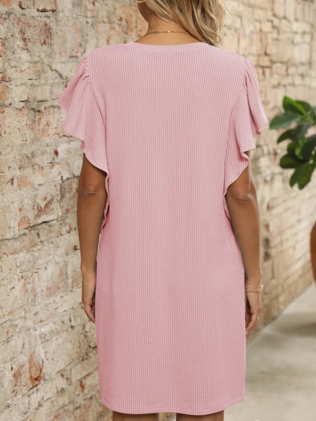 Ruffled V-Neck Cap Sleeve Mini Dress