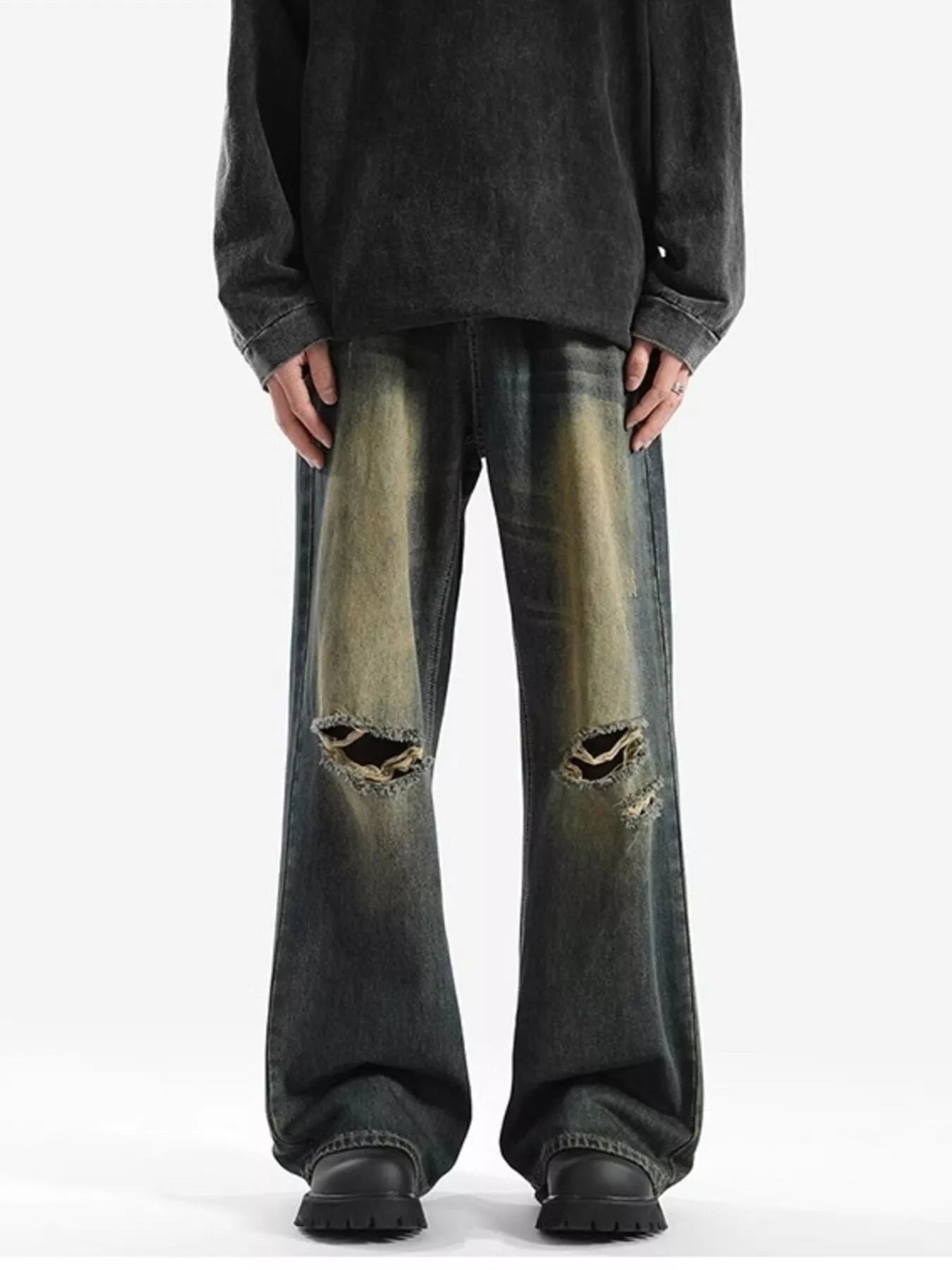 Men's Full Size Distressed Wide Leg Jeans Plus Size
