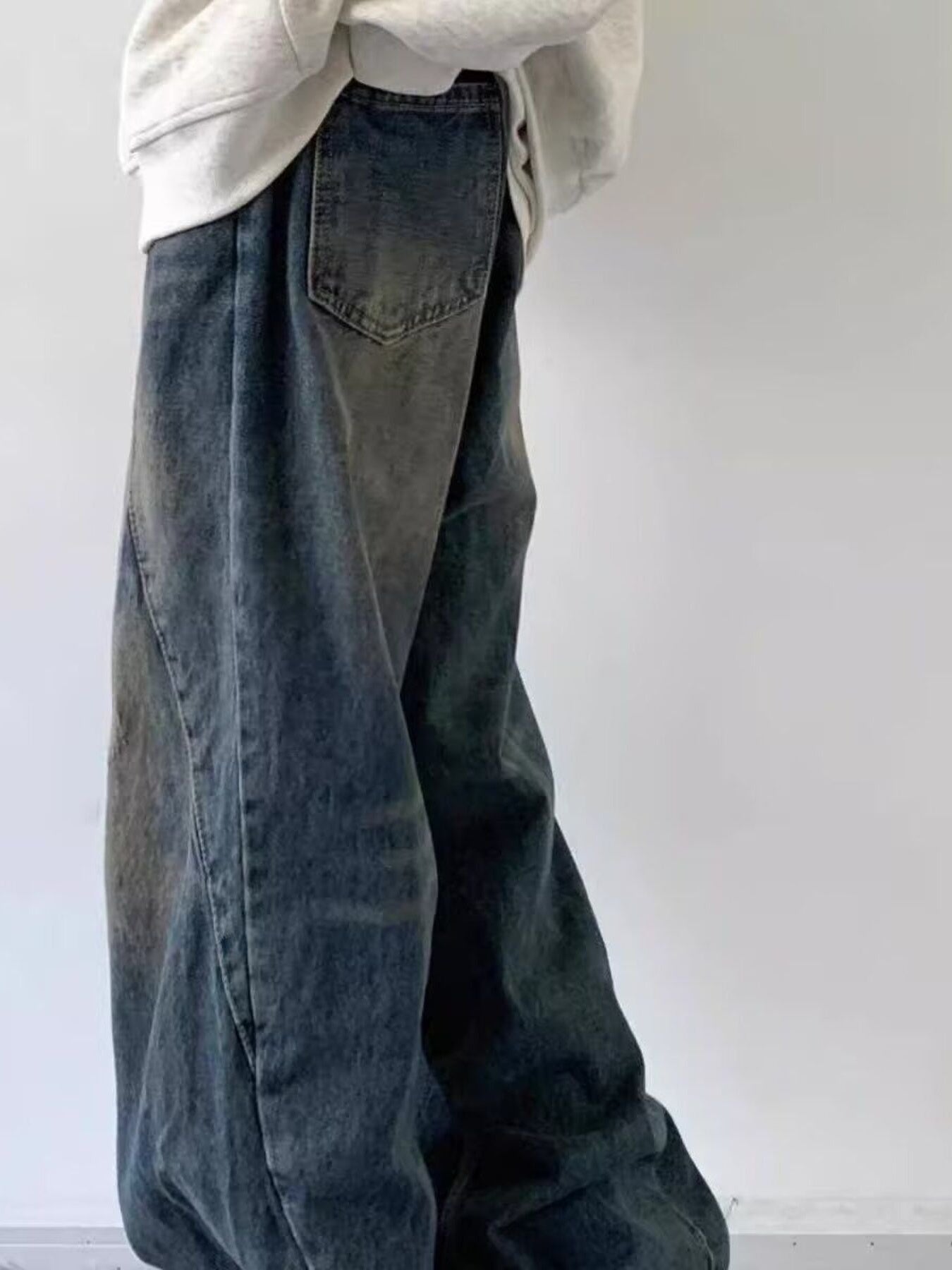 Men's Full Size Vintage Wash Wide Leg Jeans Plus Size