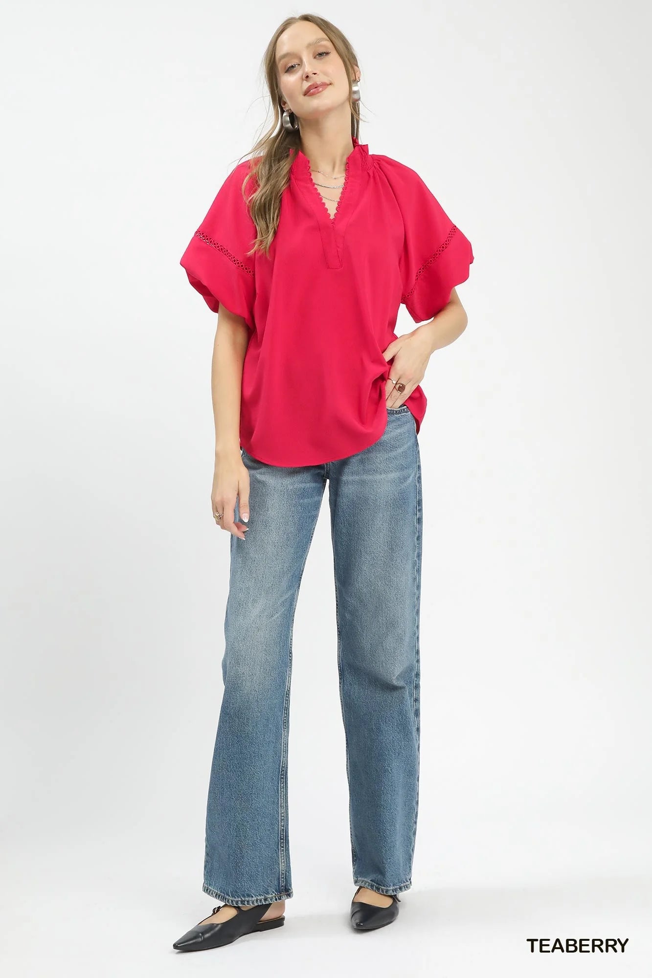 Umgee Lace Trim Peasant Top