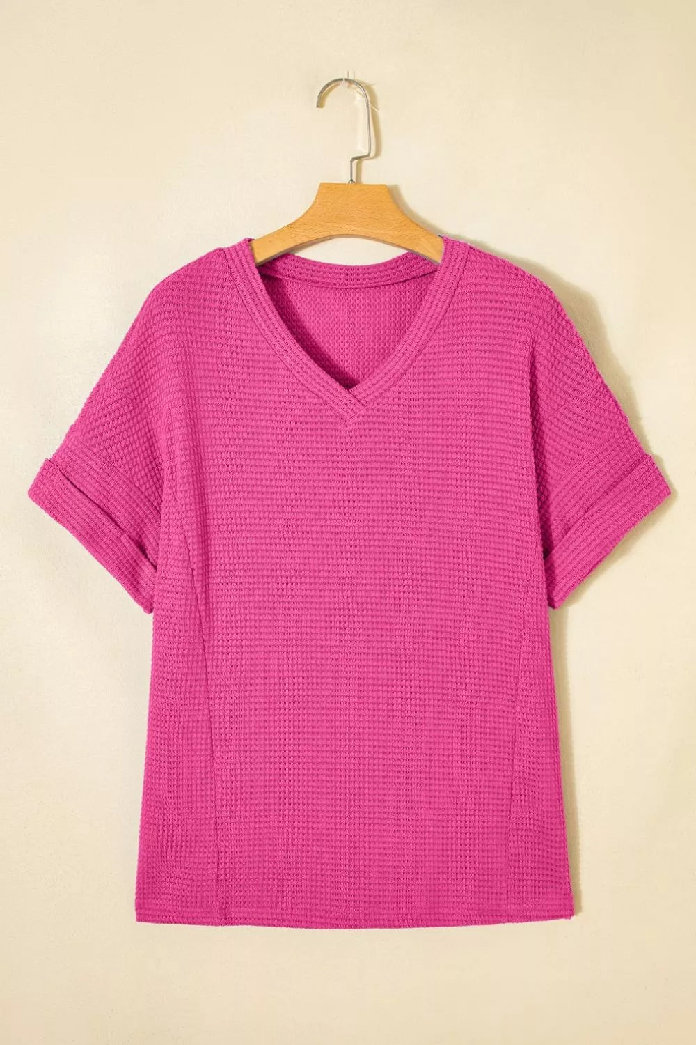 Textured Waffle Knit V-Neck T-Shirt