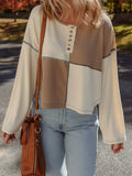 Color Block Waffle Knit Stitch Detail Long Sleeve Top