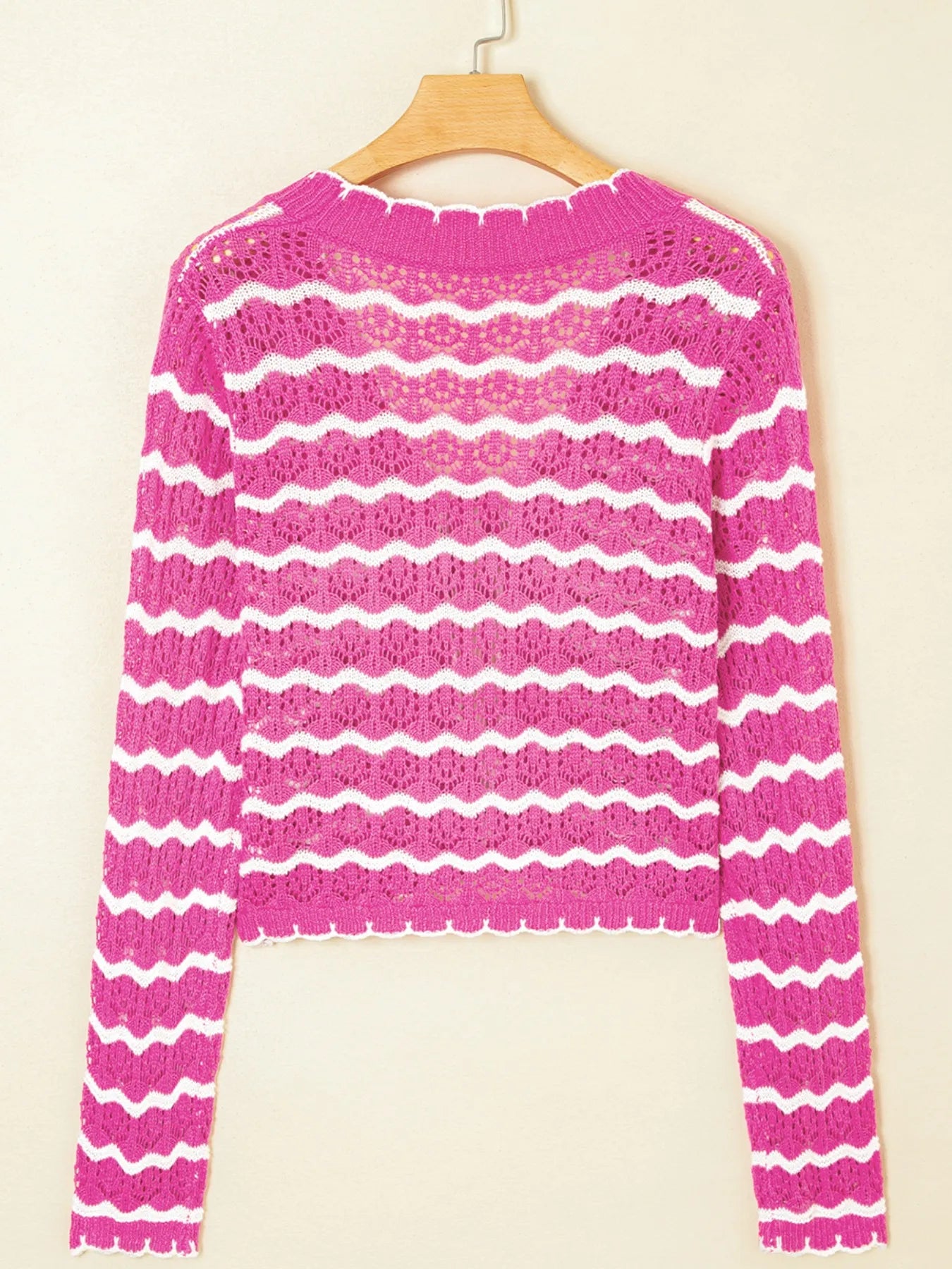 Striped Crochet Tie-Front Cardigan