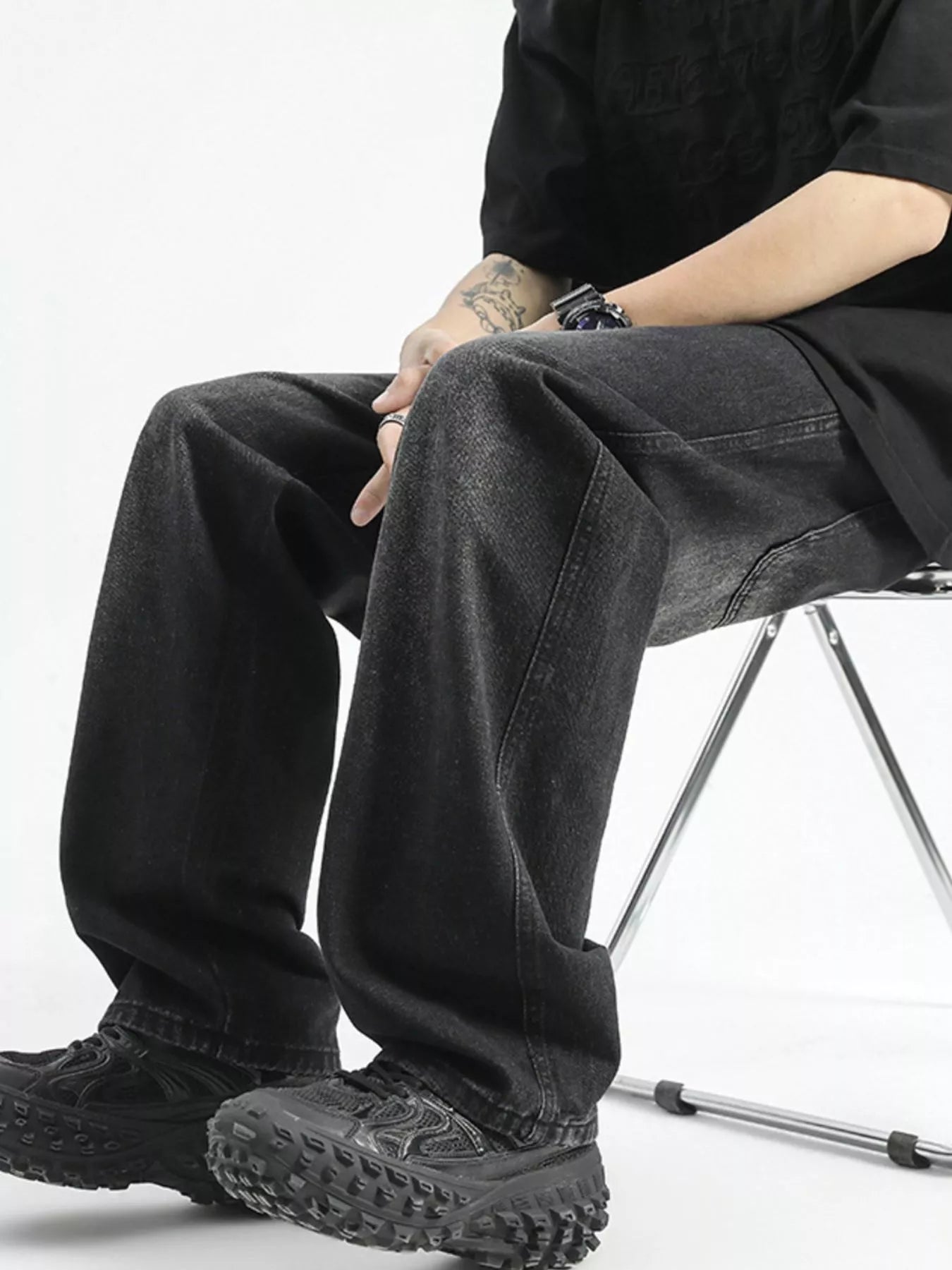 Men's Full Size Washed Wide Leg Drawstring Jeans Plus Size
