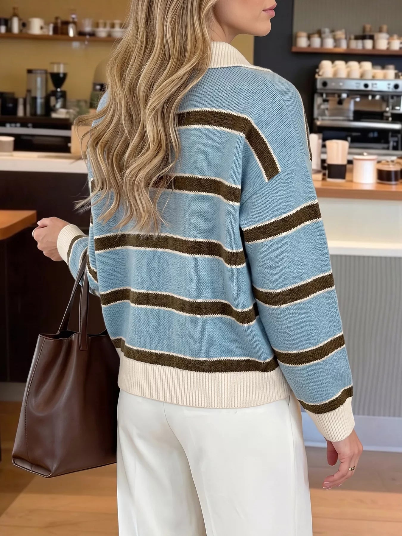 Striped Polo Collar Sweater