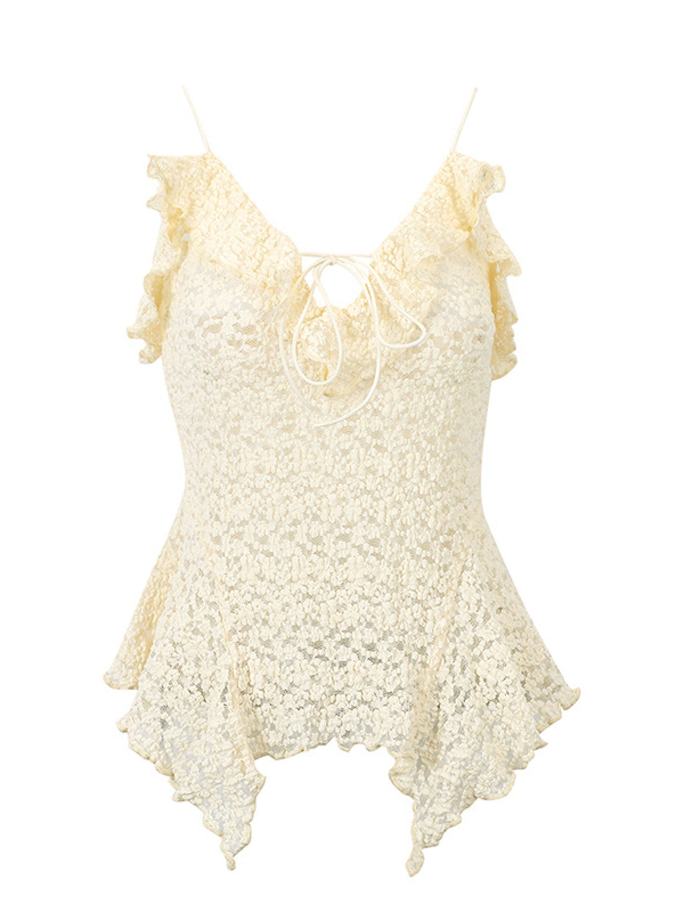Lace Ruffle Trim Tie-Front Cami