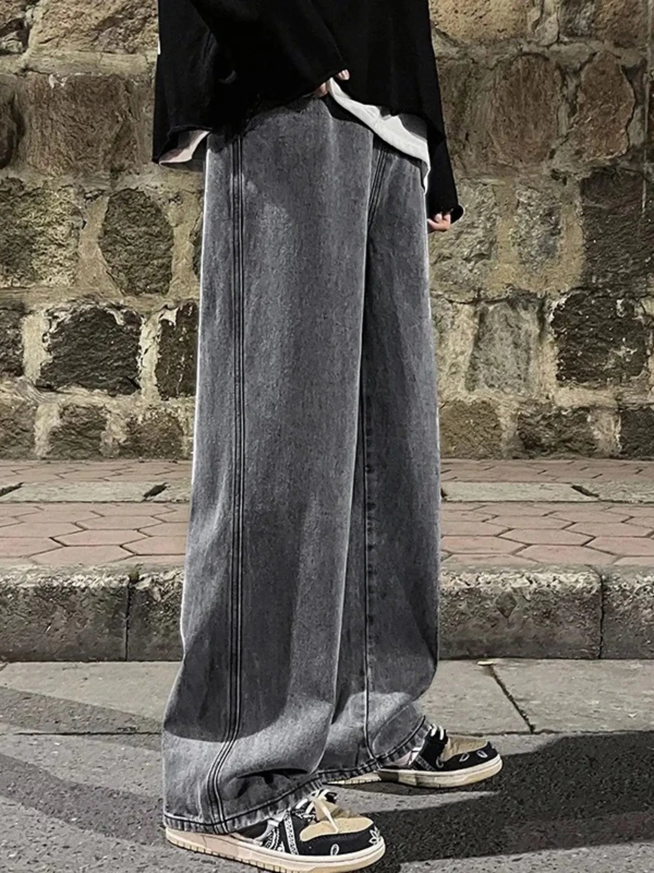 Men's Full Size Drawstring Wide Leg Jeans Plus Size