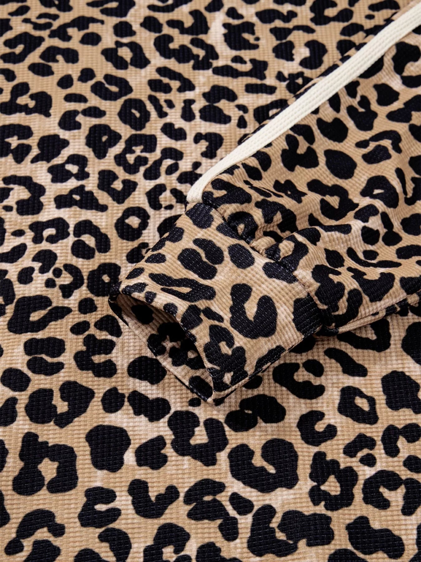 Leopard Print Long Sleeve Hoodie with Pocket