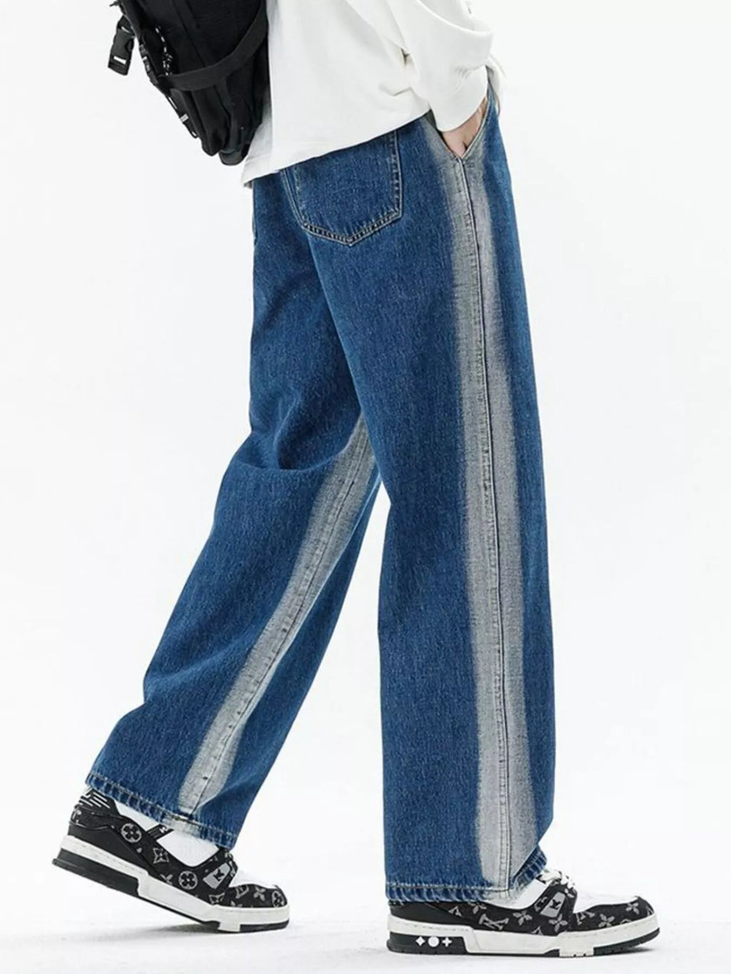 Men's Full Size Drawstring Relaxed Fit Wide Leg Jeans Plus Size