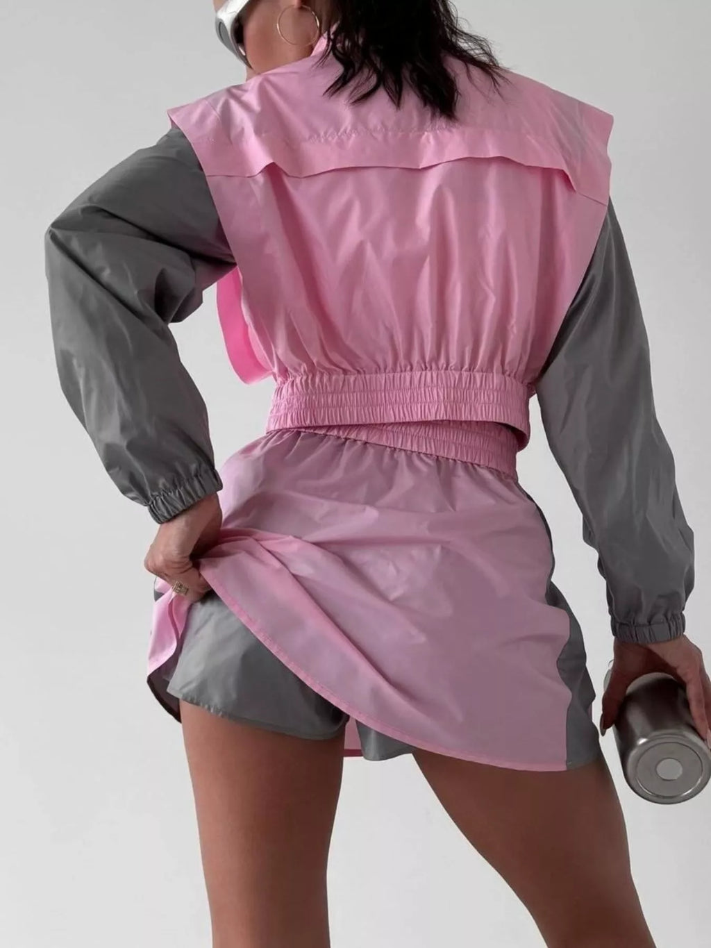 Color Block Outerwear and Skirt Set