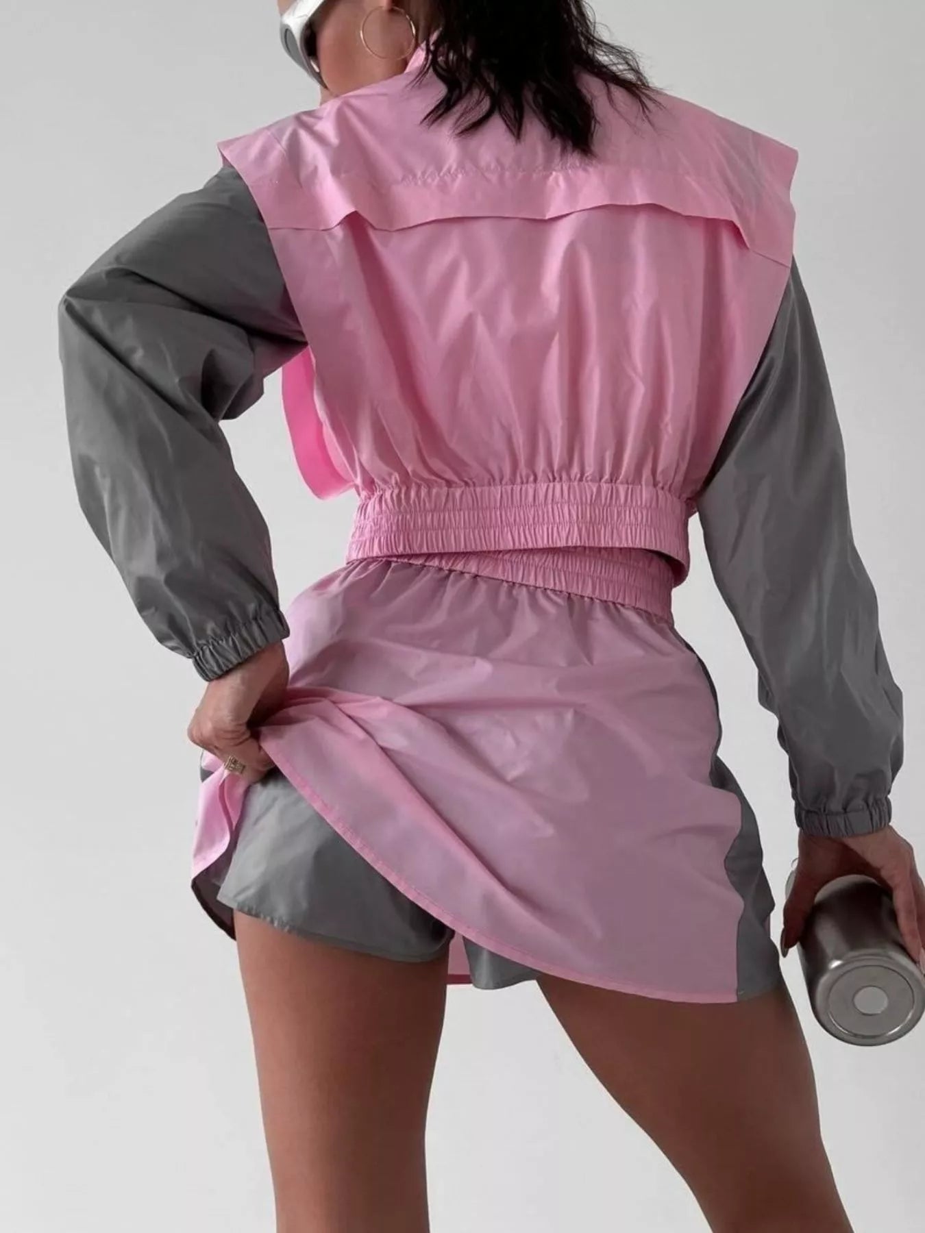 Color Block Outerwear and Skirt Set