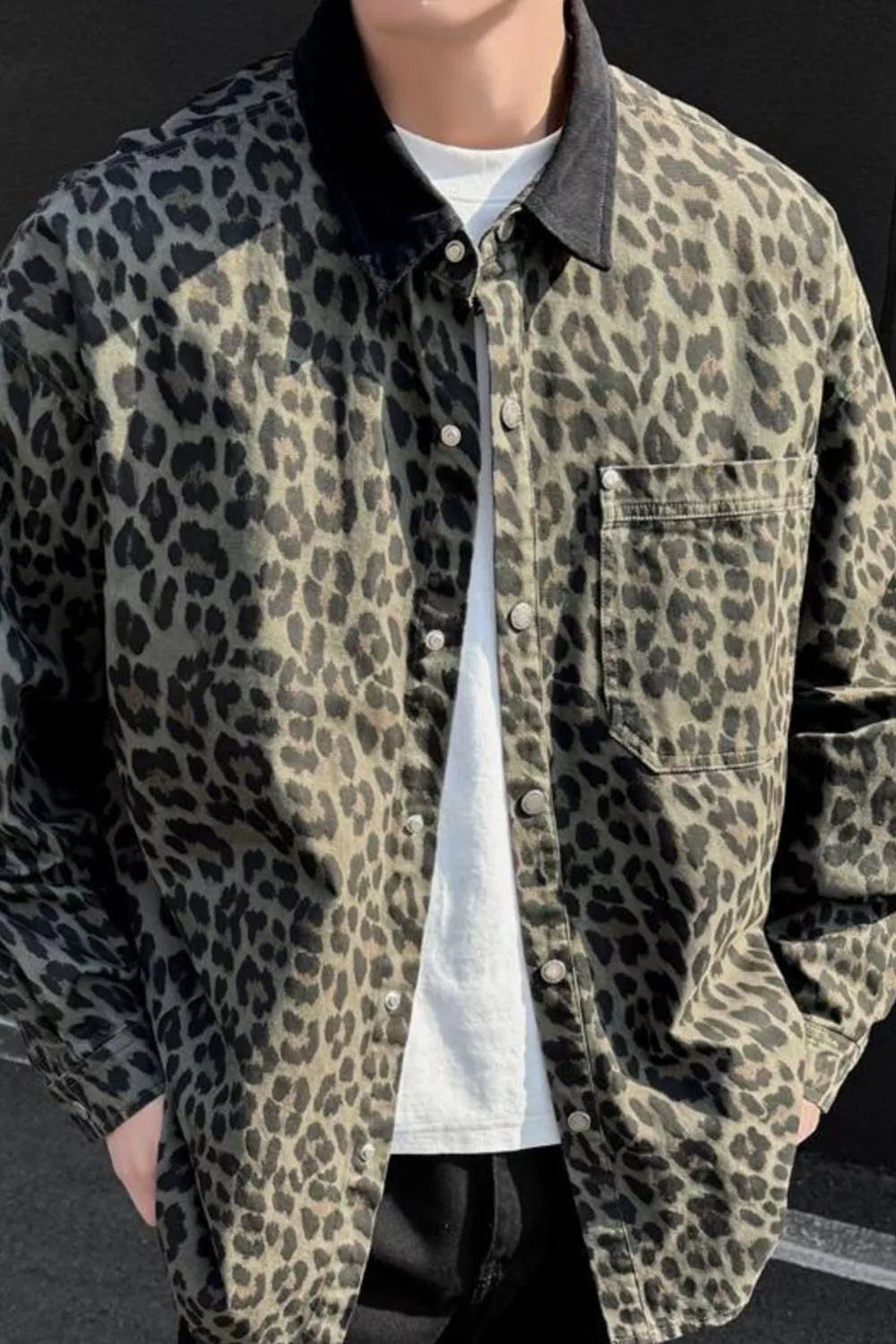 Men's Plus Size Leopard Print Snap Down Shirt